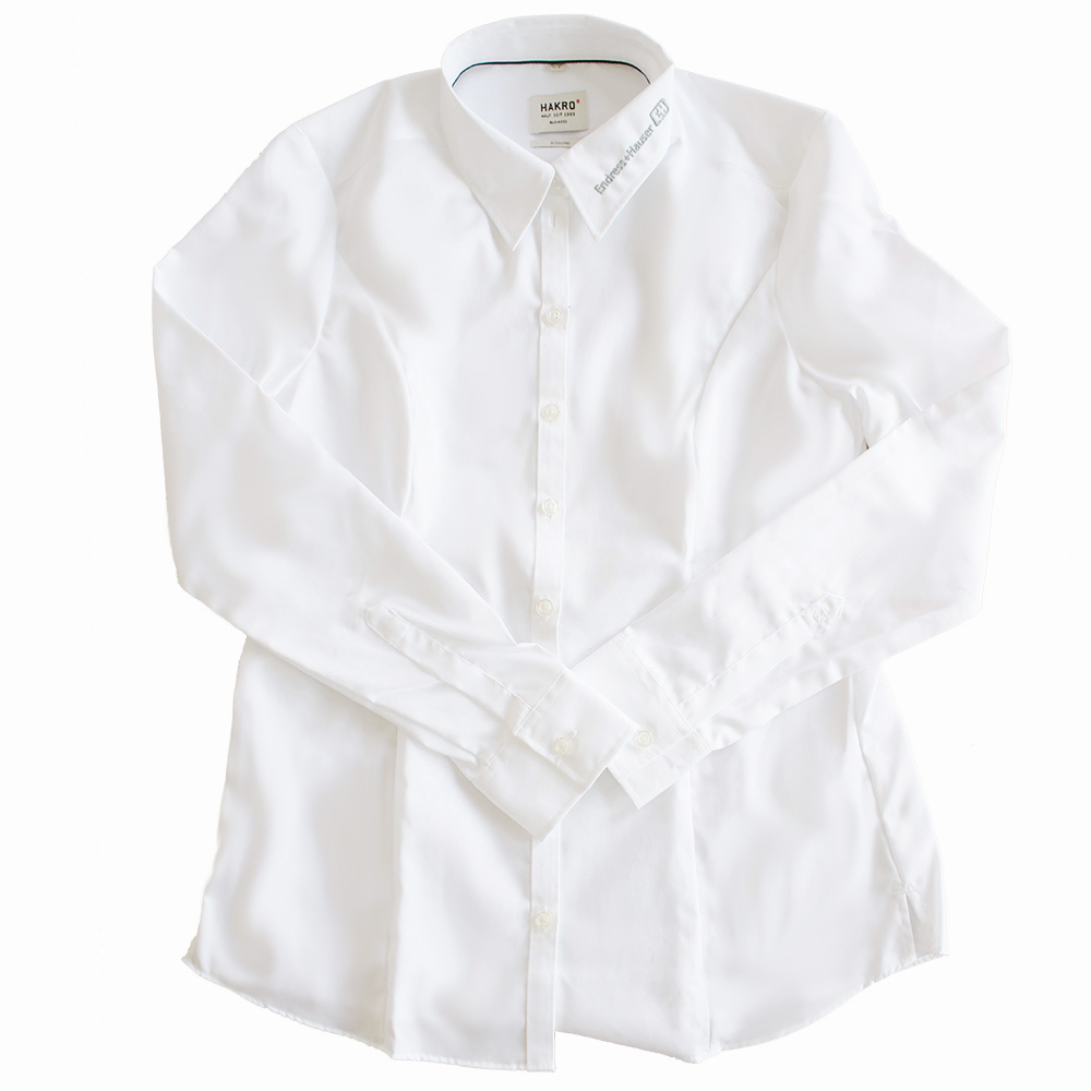103584-EH -  Damen Bluse, 1/1 Arm, weiß, mit Logo auf Kragen
